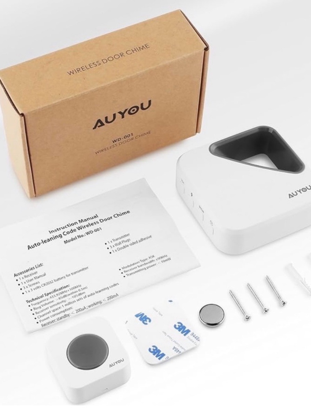 NEW Wireless Door Chime - White with Gray Accent, sealed in box.
